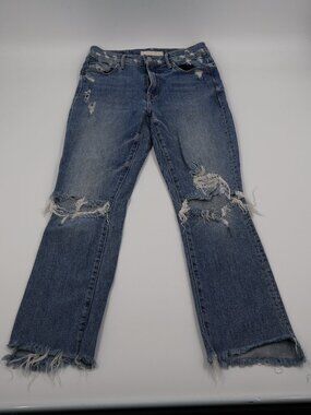 Mother The Insider Crop Step Fray Jeans Womens 27 Blue Distressed Holy Melanchol